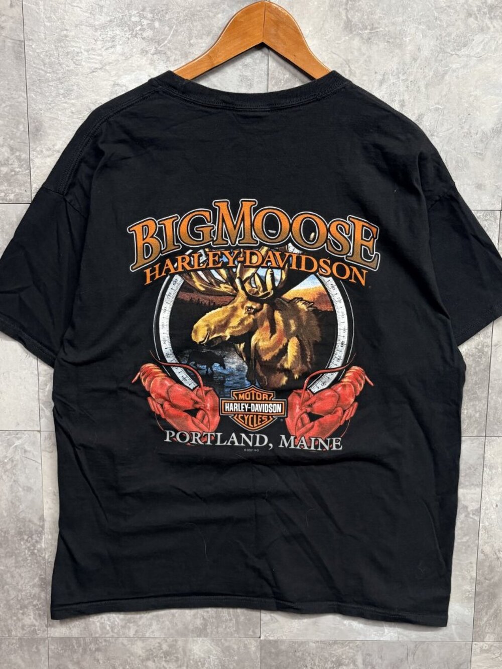 Harley-Davidson Big Moose T Shirt Men's XL Black Portland Maine 2007 Biker